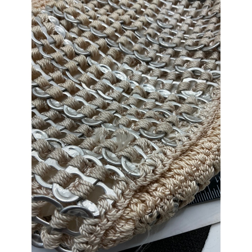 Handmade Soda Pop Tab Crochet Shoulder Bag Beige Metallic Recycled Eco Friendly - Picture 10 of 13